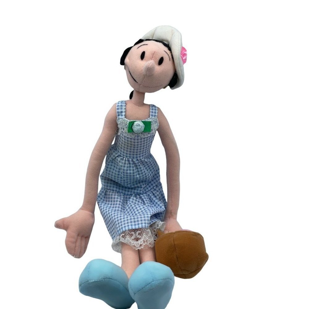 Vintage Olive Oyl Plush Carrying Basket Wearing Blue Sundress